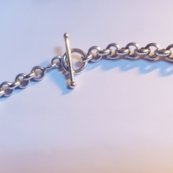 925 Sterling Silver Rolo Chain Toggle 8mm Necklace 17.50" Long - Picture 2 of 3